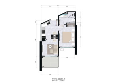 Luxusný apartmán SIAMIQ s moderným interiérom a balkónom v Thajsku.