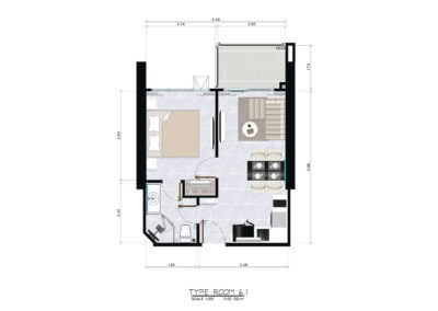 Moderné štúdio apartmán SIAMIQ s vybavenou kuchyňou a obývacou časťou, ideálne pre dovolenk.