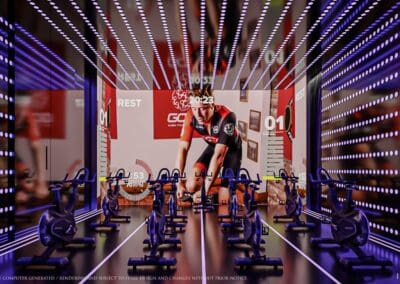 Vybavenie posilňovne v apartmáne SIAMIQ, moderné fitness centrum s cyklistickými strojmi.