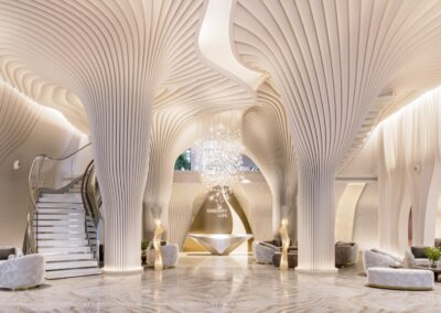 Luxusný interiér apartmánu Siamiq s moderným dizajnom a elegantným osvetlením.