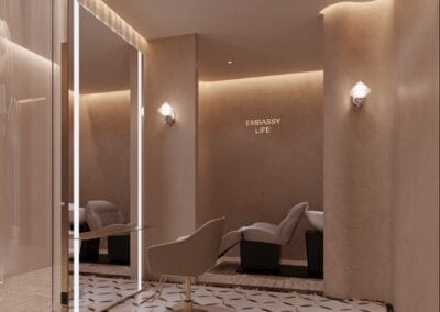 Relaxačná zóna v holistickom spa s pohodlnými kreslami a teplým osvetlením, relaxačné prostr.