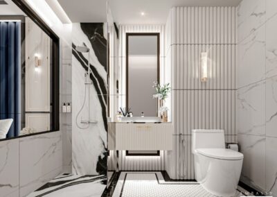 Luxusná moderná kúpeľňa s mramorovými obkladmi a elegantným dizajnom, SIAMIQ.
