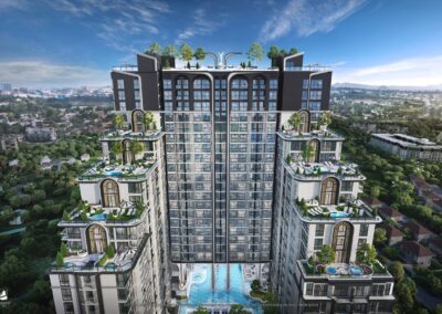 Luxusný moderný rezidenčný komplex SIAMIQ s bazénom a panoramatickým výhľadom.