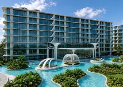 Luxusný hotel SIAMIQ s bazénom a modernou architektúrou v Thajsku.