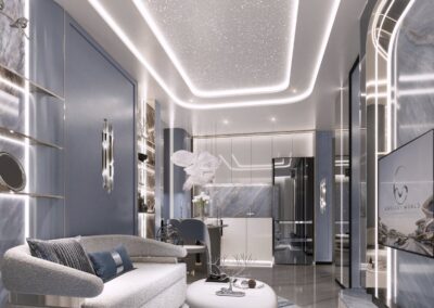Luxusný interiér apartmánu SIAMIQ s moderným dizajnom a elegantným osvetlením.