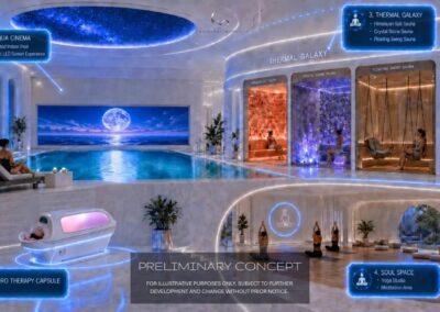 Luxusný wellness a relaxačné priestory v Siamiq s bazénom a relaxačnými zónami.