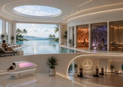 Luxusné wellness centrum s bazénom a relaxačnými zónami v SIAMIQ, Thajsko.