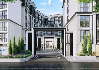 Moderné apartmány Siamiq v Thajsku s elegantným vstupom a zelenými záhradami.