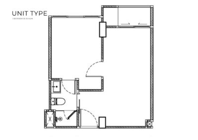 Pôdorys jednotky typu SIAMIQ v apartmáne Thajsko s jednou spálňou a kúpeľňou.
