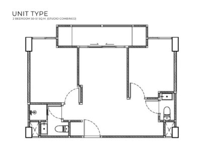 Podrobný pôdorys dvojizbového apartmánu SIAMIQ v Thajsku.