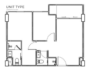 Podrobný pôdorys dvojizbového apartmánu v Thajsku s moderným usporiadaním.