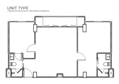 Podrobný pôdorys dvojizbového apartmánu v komplexe SIAMIQ, Thajsko.