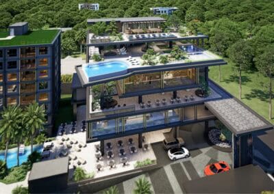 Luxusný hotel s bazénom a panoramatickým výhľadom v Thajsku.